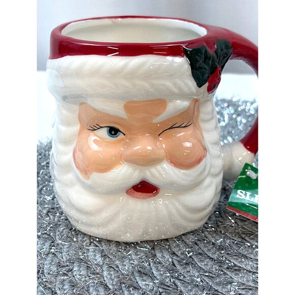 Sleigh Bell Bistro Winking Santa Retro Style Christmas Coffee/ Hot Cocoa Mugs - Picture 2 of 9